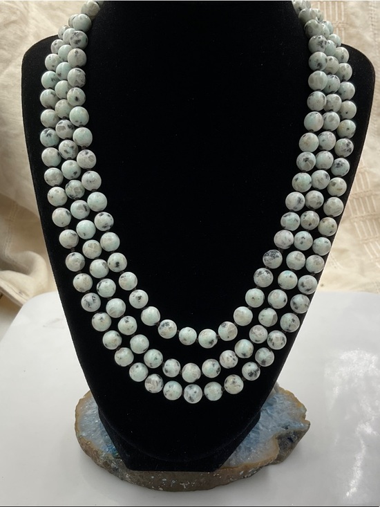 Jewelry - Single-Strand 60”Double Knotted 6-7mm Beads Of Sesame Jasper Stone Necklace
